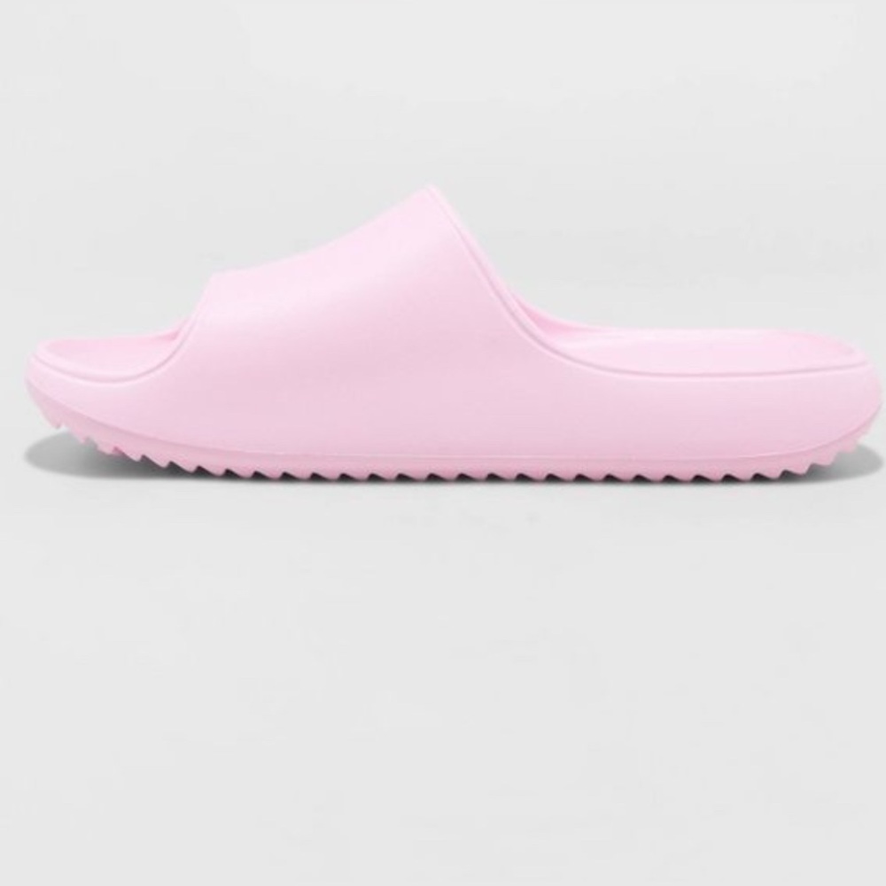 Pink target slides sandals